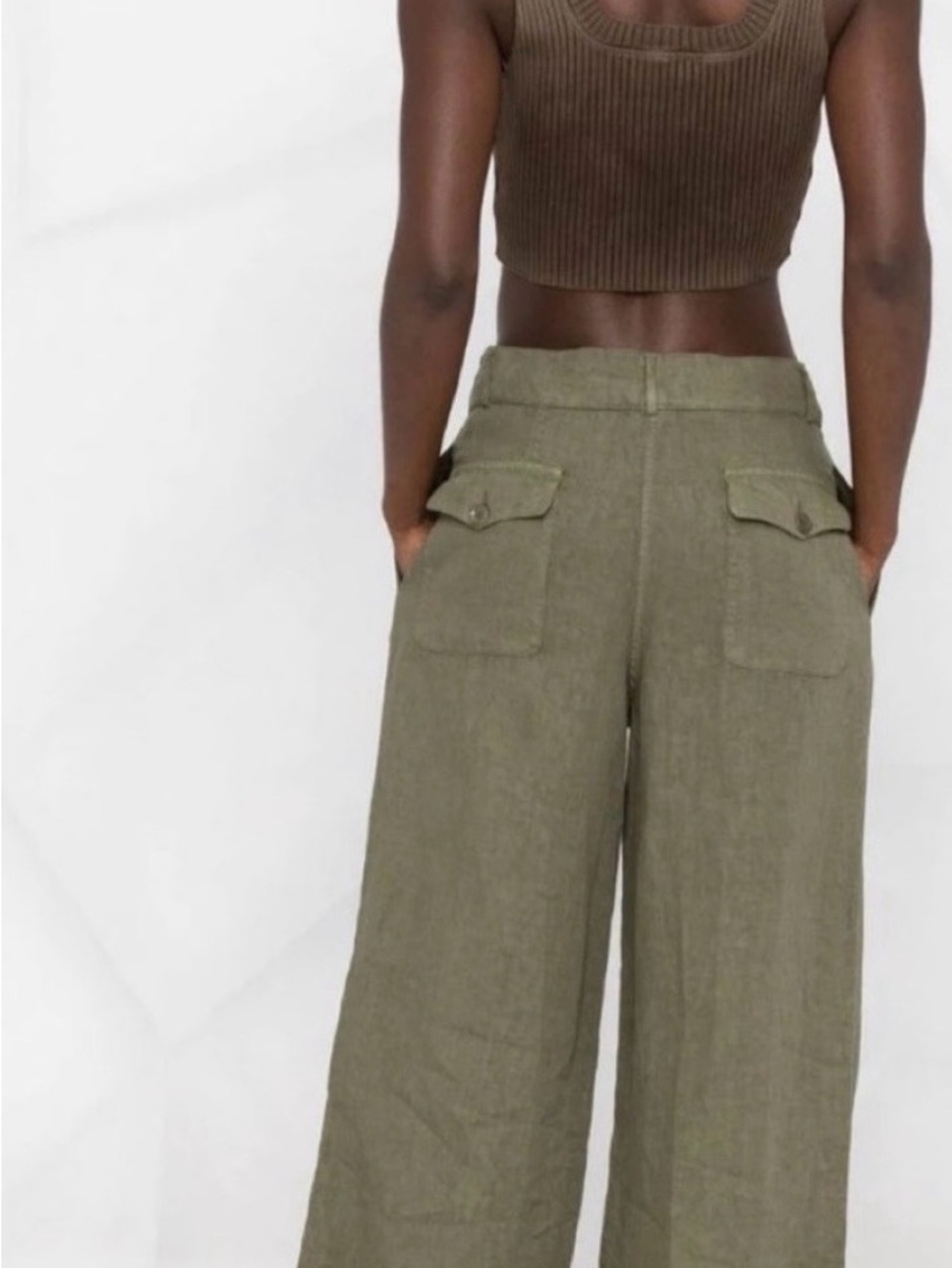 Aspesi Olive Wide-Leg Utility Linen Pants